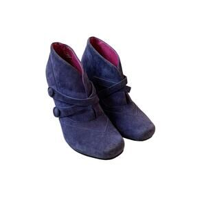 Vintage Hush Puppies Purple Suede Ankle Bootie Heels Size 7.5 EU 38 Lagenlook